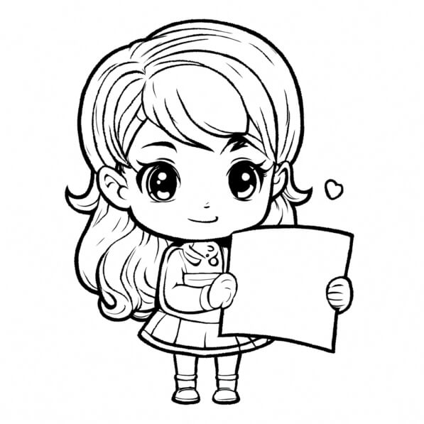 Download Cute Cartoon Girl Holding Blank Paper Coloring Pages Online Download cute cartoon girl holding blank paper coloring pages online