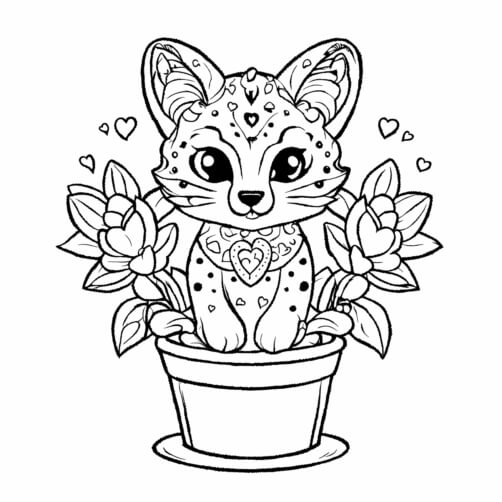 Download Cute Cartoon Animals in a Flower Pot Coloring pages Online ...