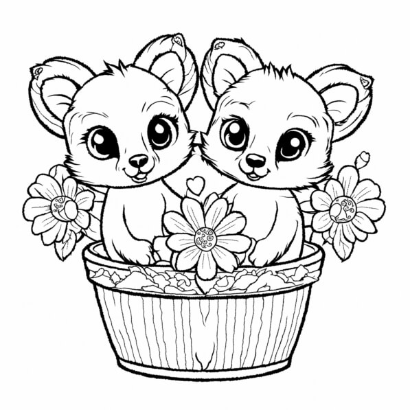 Download Cute Cartoon Animals in a Flower Pot Coloring pages Online ...