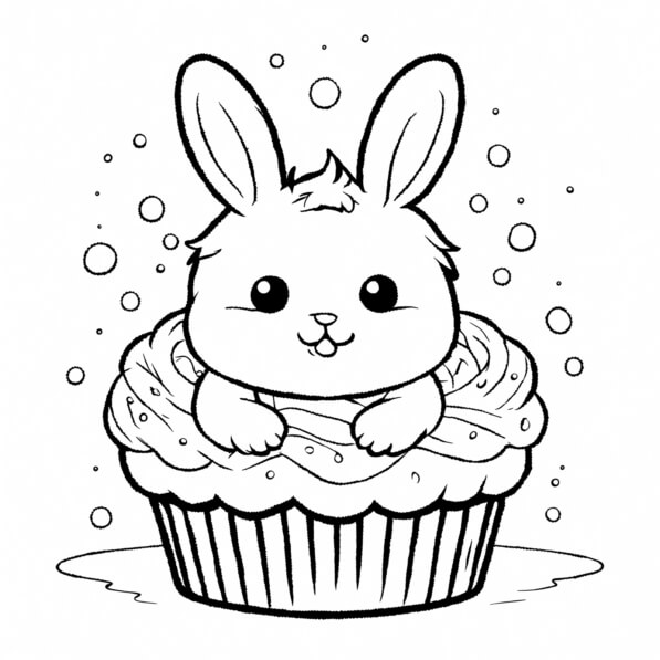 Download Bunny Cupcake Coloring pages Online - Creative Fabrica