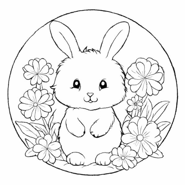 Template Coluring Rabbit With Flowers Download Cartoon Rabbit Surrounded by Flowers Coloring pages Online ...