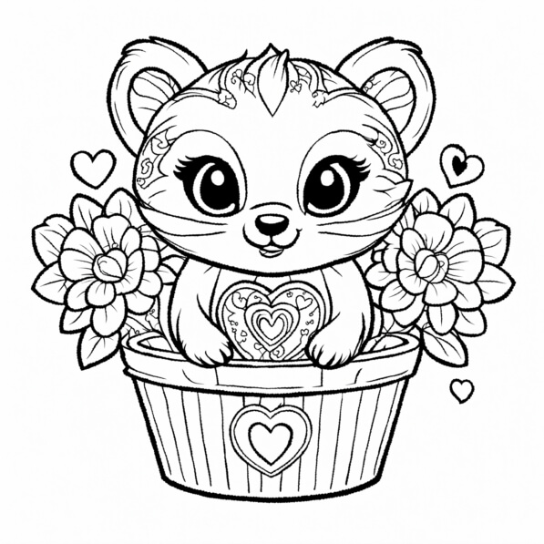 Download Cute Cartoon Animal in Flower Pot Coloring pages Online ...