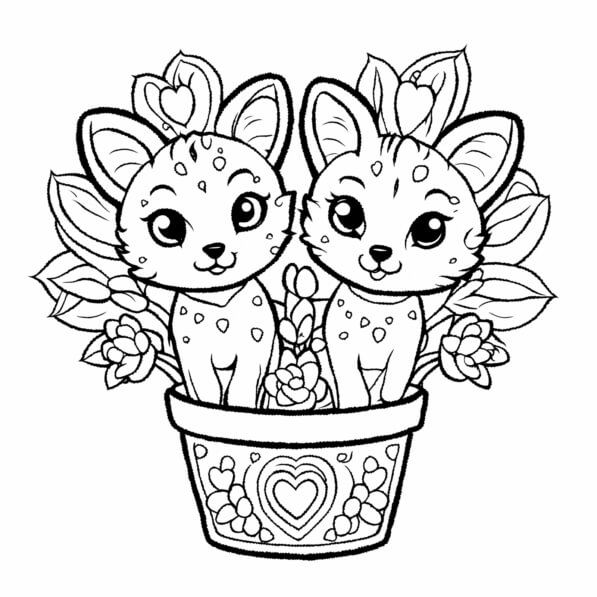 Download Cute Cartoon Animals in a Flower Pot Coloring pages Online ...