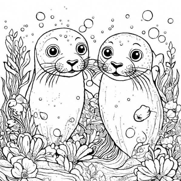 Download Two Playful Seals Underwater Coloring pages Online - Creative ...