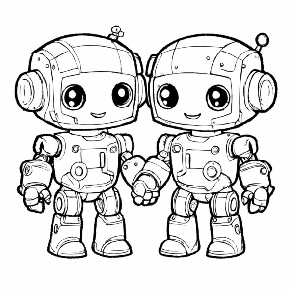 Download Two Cartoon Robots Holding Hands Coloring pages Online ...