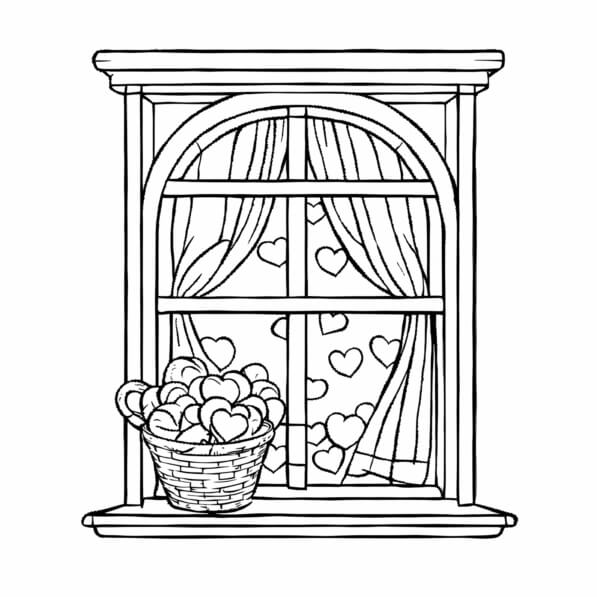 Window Drawing Hearts Download Decorative Window with Hearts Coloring pages Online - Creative ...
