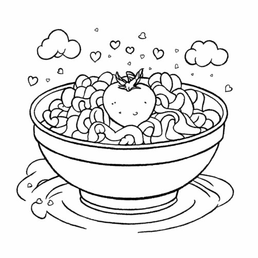 Whimsical Noodle Bowl with Heart-Shaped Strawberry Patterns Whimsical Noodle Bowl with Heart-Shaped Strawberry Patterns thumbnail