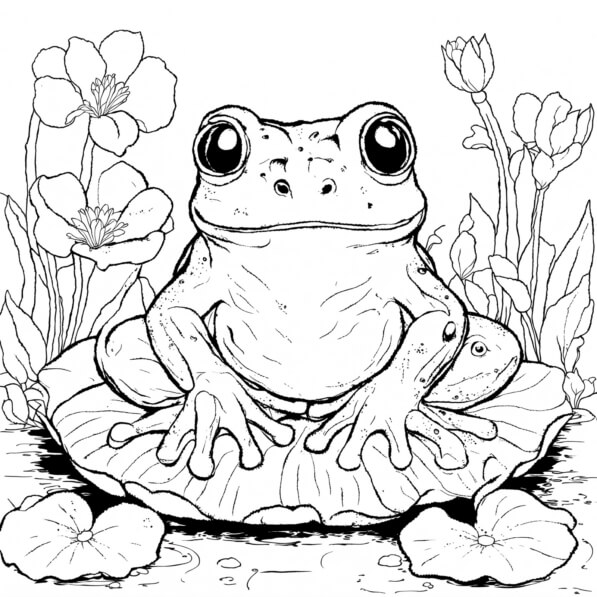Download Frog on a Lily Pad Coloring pages Online - Creative Fabrica