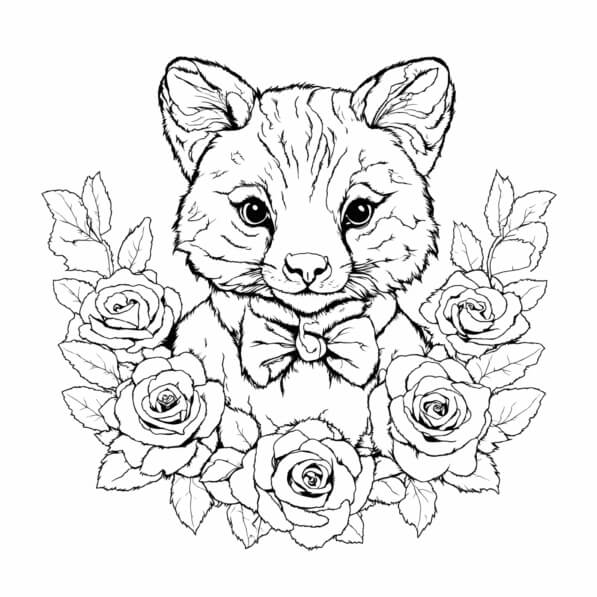 Download Cute Animal Surrounded by Roses Coloring pages Online ...