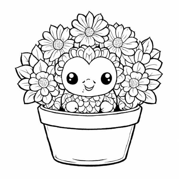 Download Cute Character in Flower Pot Coloring pages Online - Creative ...