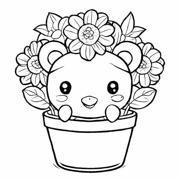 Download Cute Bear in Flower Pot Coloring Page Coloring pages Online ...