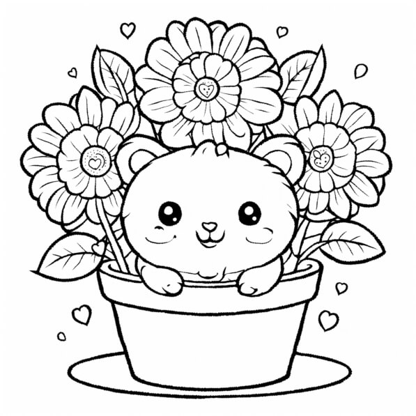 Download Cute animal in a flower pot Coloring pages Online - Creative ...