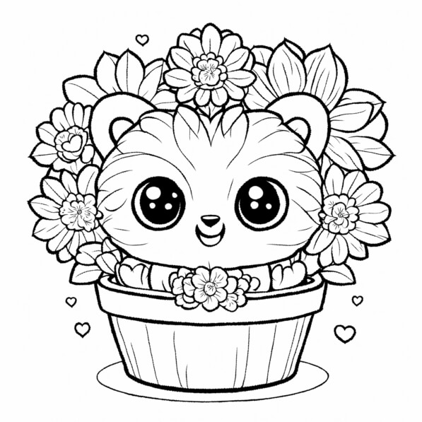 Download Cute Animal in a Flower Pot Coloring pages Online - Creative ...
