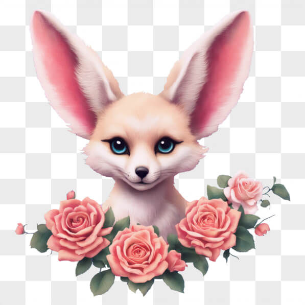 Download Fennec Fox Surrounded by Roses Cartoons Online - Creative Fabrica
