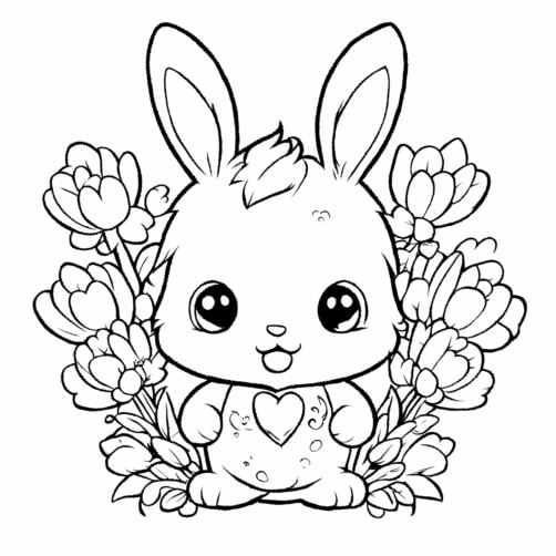 Download Cute Rabbit Character Surrounded by Flowers Coloring pages ...