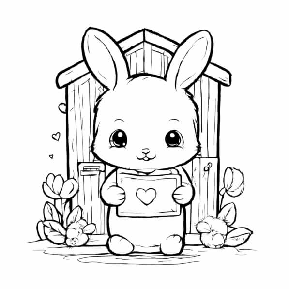 Download Cute Cartoon Rabbit with Heart Card Coloring pages Online ...