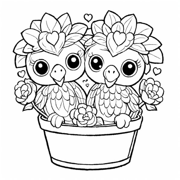 Download Cute Cartoon Birds in Flower Pot Coloring pages Online ...