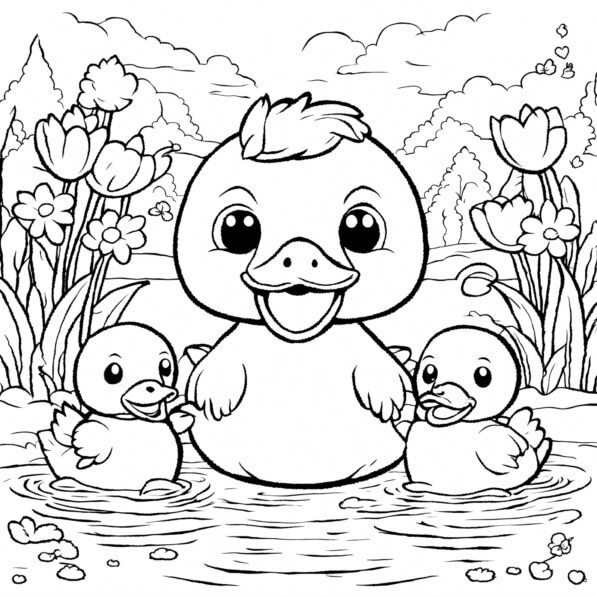 Download Cartoon Ducks Swimming in a Pond Coloring pages Online ...