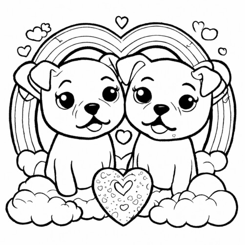 Cute Cartoon Puppies with Heart and Rainbow Sketches thumbnail