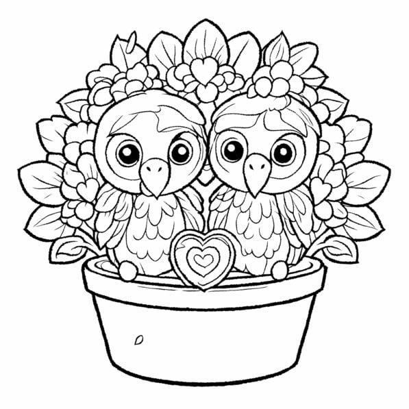 Download Cute Cartoon Birds in Flower Pot Coloring pages Online ...