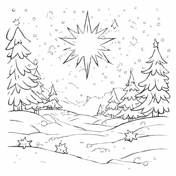 Download Winter Landscape with Evergreen Trees and Starry Sky Coloring ...