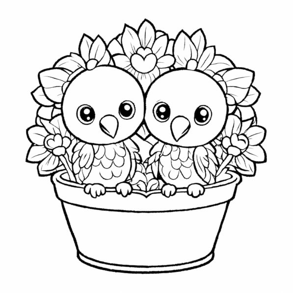 Download Two Cartoon Birds in a Flower Pot Coloring pages Online ...