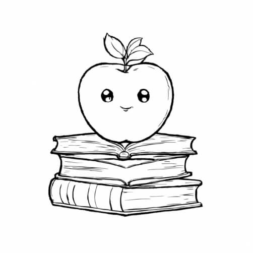 Download Cute Apple on Stack of Books Coloring pages Online - Creative ...