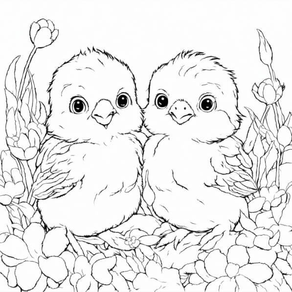 Download Cute Cartoon Birds with Flowers Coloring pages Online ...