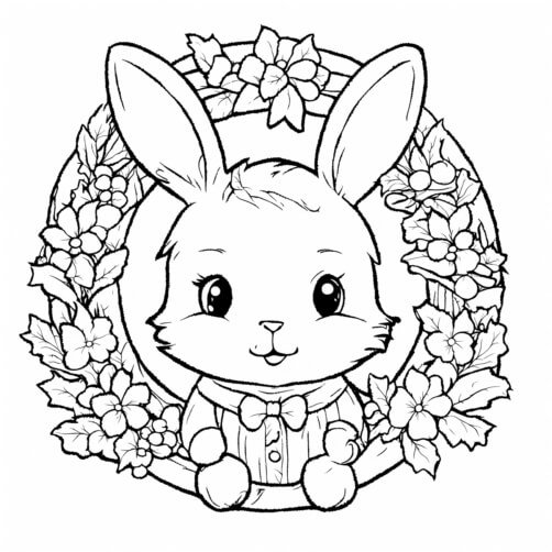 Download Cute Cartoon Rabbit Surrounded by Flowers Coloring pages ...