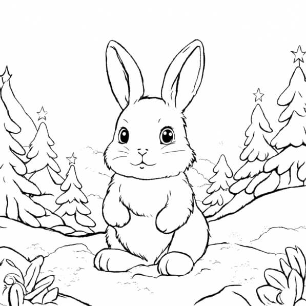 Download Cute Cartoon Rabbit in Winter Landscape Coloring pages Online ...