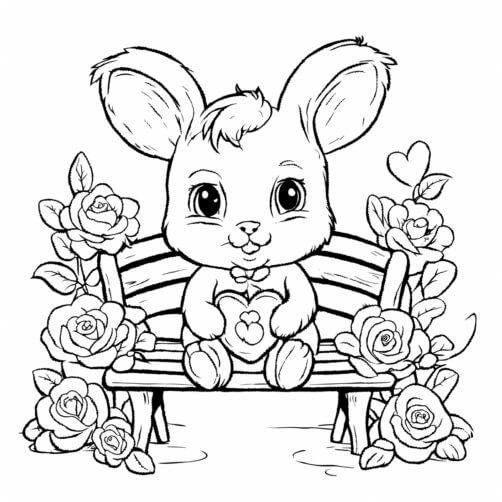 Download Cute Cartoon Bunny with Flowers Coloring pages Online ...