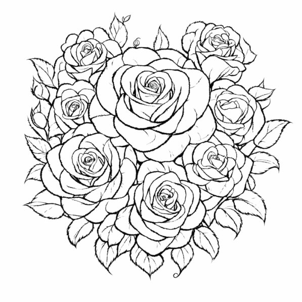 Download Intricate Line Drawing of Roses Coloring pages Online ...