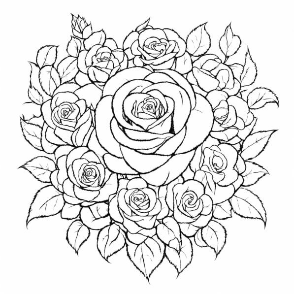 Download Bouquet of Roses Line Drawing Coloring pages Online - Creative ...