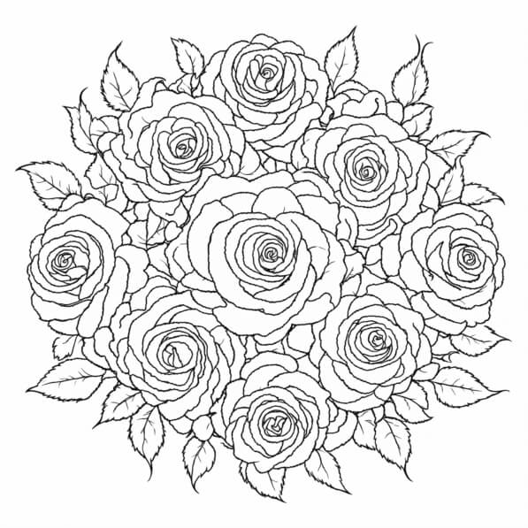 Download Bouquet of Roses Line Drawing Coloring pages Online - Creative ...