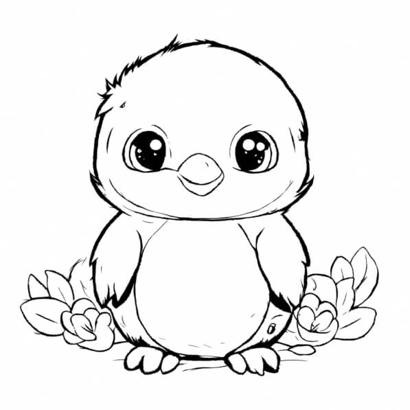 Download Cute Cartoon Bird with Flowers Coloring pages Online ...