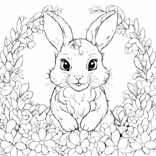 Download Cute Cartoon Rabbit Surrounded by Flowers Coloring pages ...