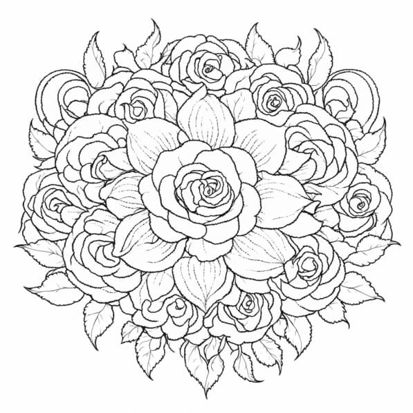 Download Intricate Line Drawing of Roses Coloring pages Online ...