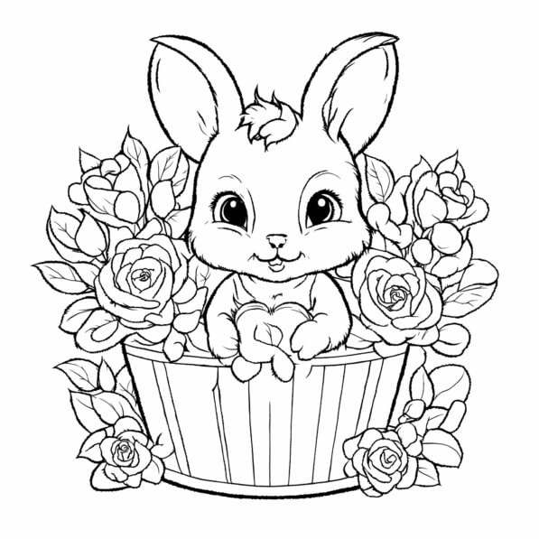 Download Bunny in a Flower Planter Coloring pages Online - Creative Fabrica