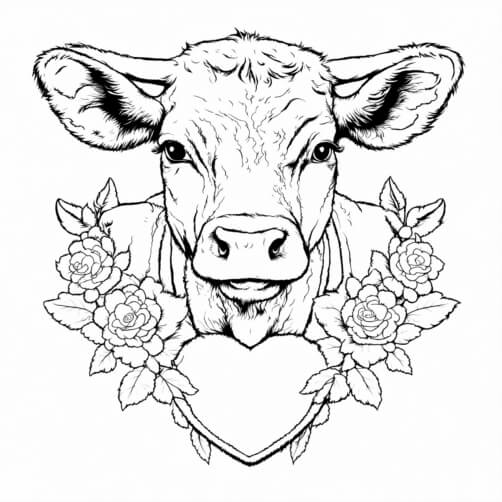 Illustration of a Cow with Roses and Heart Patterns Illustration of a Cow with Roses and Heart Patterns thumbnail