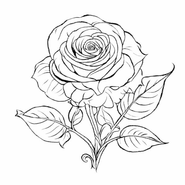 Download Line Drawing of a Rose Coloring pages Online - Creative Fabrica