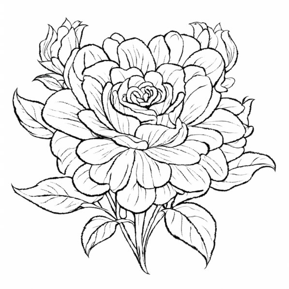 Download Intricate Line Drawing of Roses Coloring pages Online ...