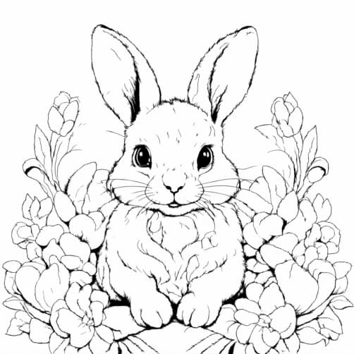 Download Cute Cartoon Rabbit Surrounded by Flowers Coloring pages ...