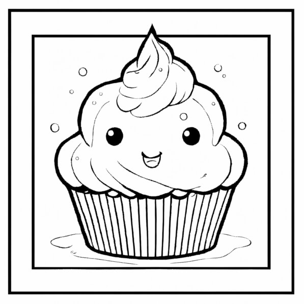 Download Cheerful Cartoon Cupcake Coloring pages Online - Creative Fabrica