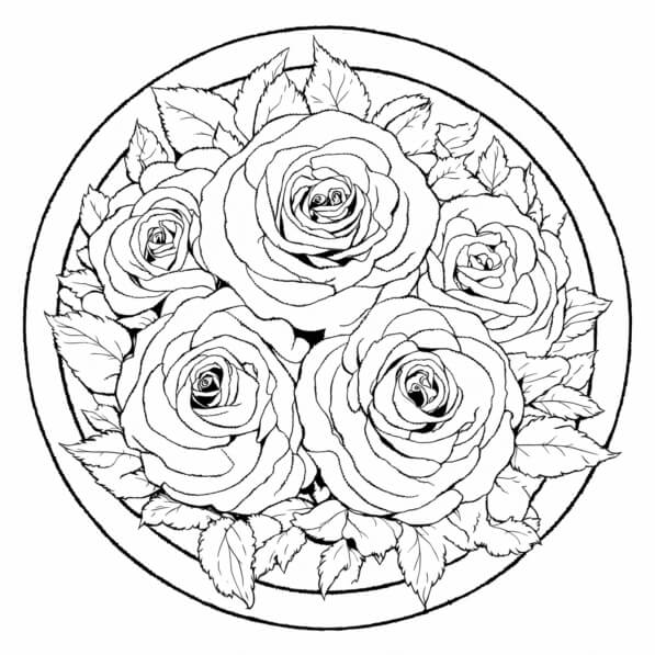 Download Intricate Rose Arrangement in Black and White Coloring pages ...
