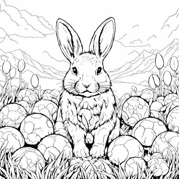Coloring Rabbit Landscape Download Rabbit Among Eggs in a Scenic Landscape Coloring pages Online ...