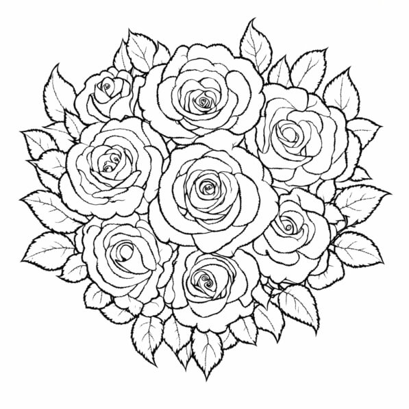 Download Bouquet of Roses Line Drawing Coloring pages Online - Creative ...