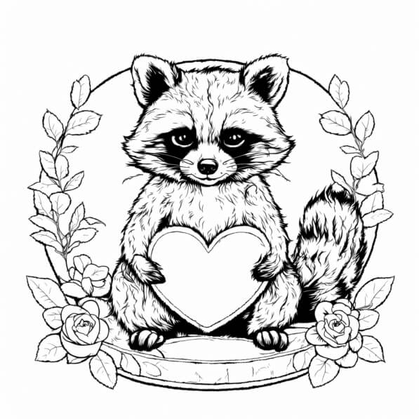 Download Cute Raccoon Holding Heart Coloring pages Online - Creative ...