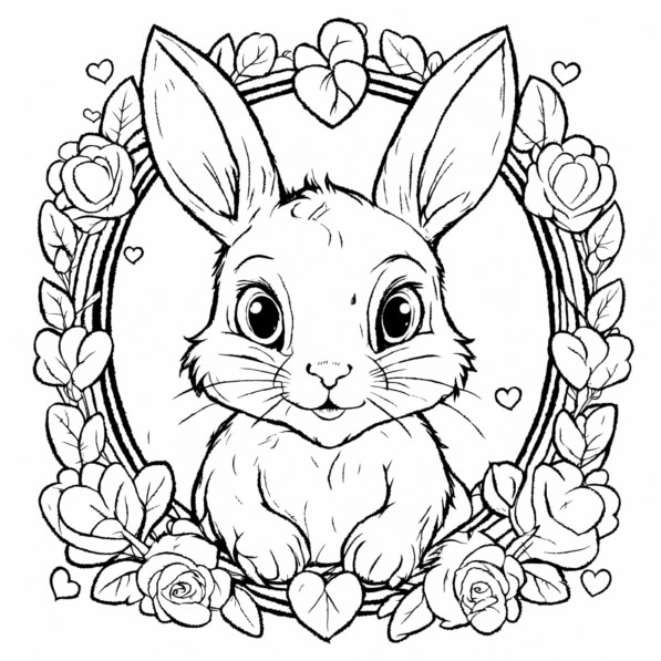 Download Cute Rabbit with Floral Frame Coloring pages Online - Creative ...