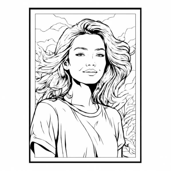 Download Line Drawing of a Woman with Flowing Hair Coloring pages ...