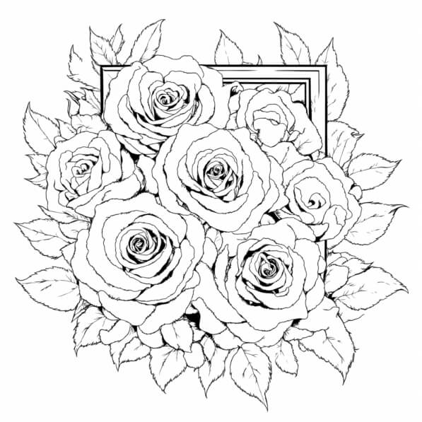 Download Bouquet of Roses Line Drawing Coloring pages Online - Creative ...